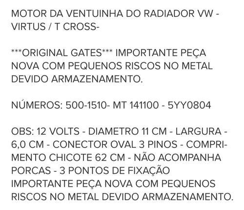 MOTOR VENTILAÇÃO RADIADOR VW VIRTUS TCROSS NOVO ORIGINAL