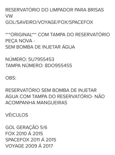 RESERVATÓRIO LIMPAOR DE PARA-BRISAS GOL FOX POLO ORIGINAL VOLKSWAGEN